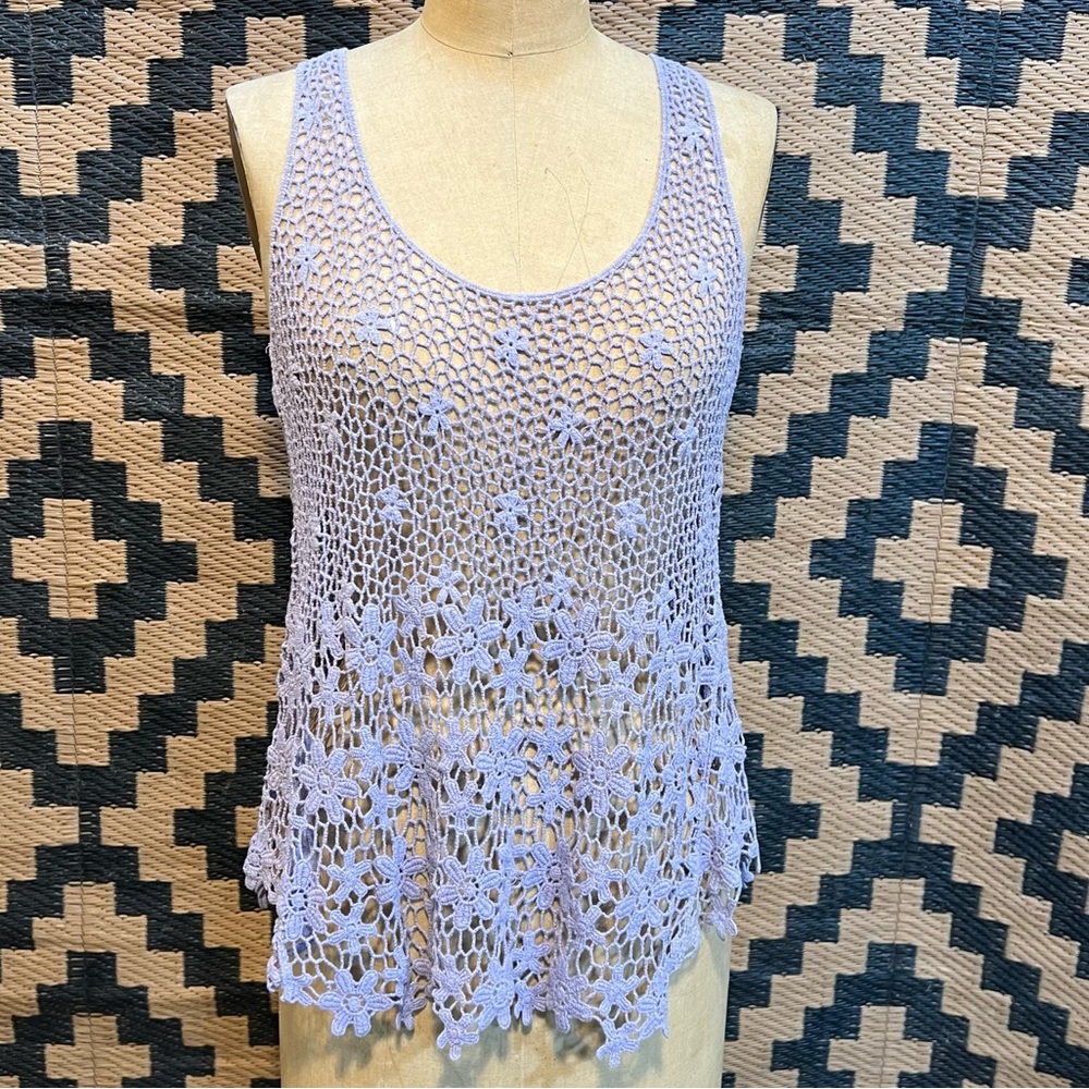 Lavender crochet floral tank top racer back layering beachy cottagecore boho y2k - Picture 6 of 11